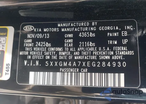 2014 Kia Optima Lx from USA, damaged, VIN 5XXGM4A7XEG284930
